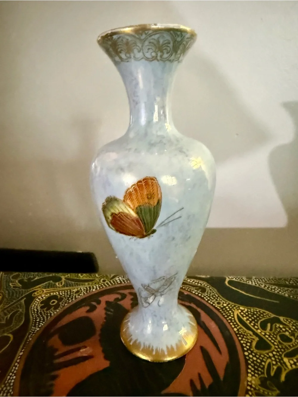 Art Deco Carlton Ware Armand Blue Butterfly Lustre Vase 1920s Antique - Picture 3 of 10